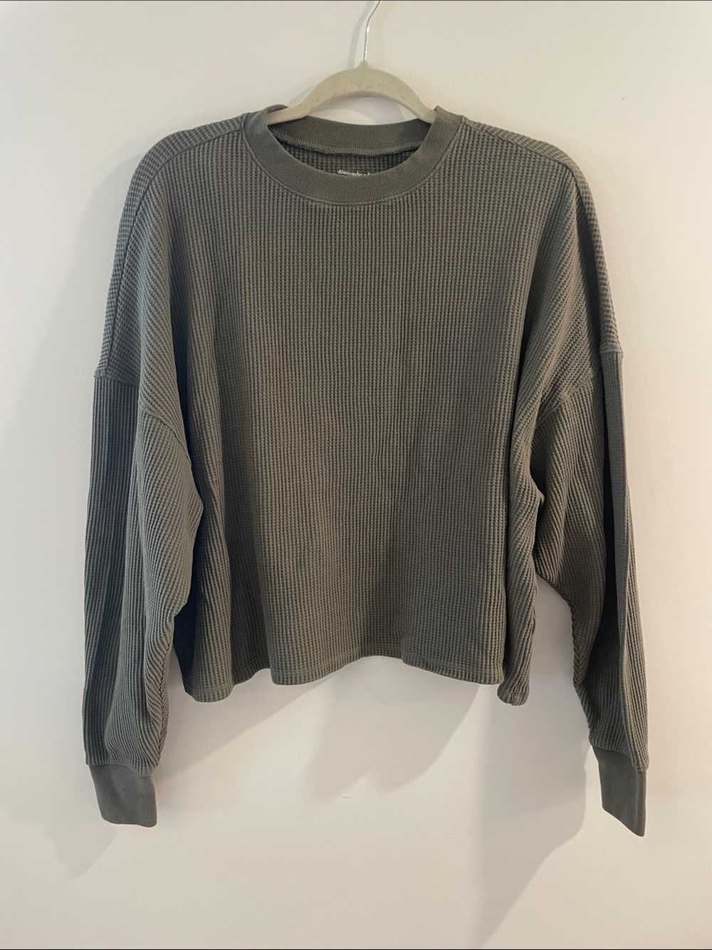 Abercrombie & Fitch A&F Essentials Waffle Knit Top in Olive Green